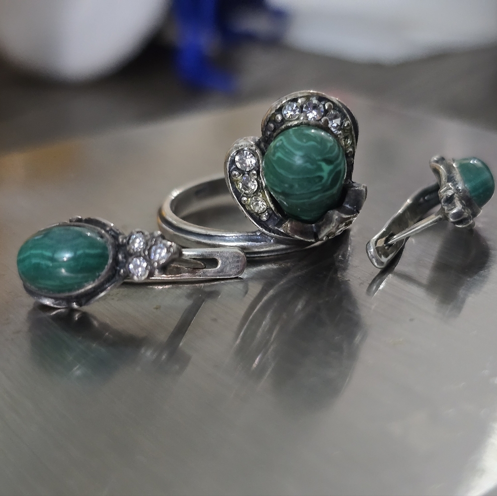Russian Malachite, Zirconia In Silver